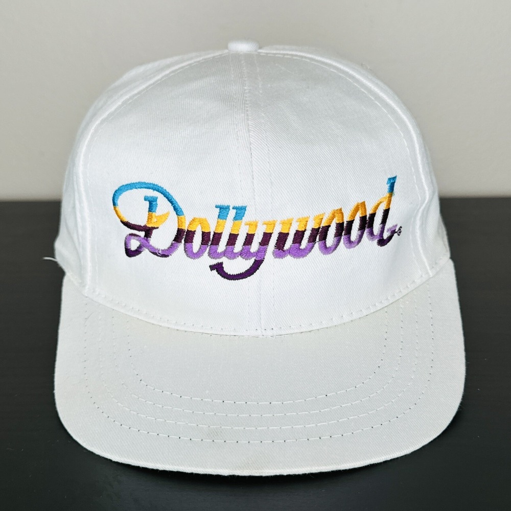 Vintage Dollywood Snapback Hat White Logo Adjustable Cap USA Theme Park
